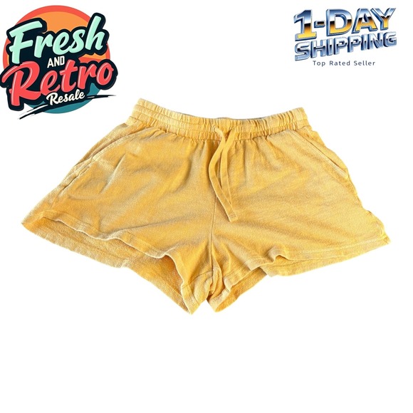 Coastal Beachcore Terry Cloth Yellow Lounge Shorts S Elastic Waist Resort Casual - Picture 1 of 6
